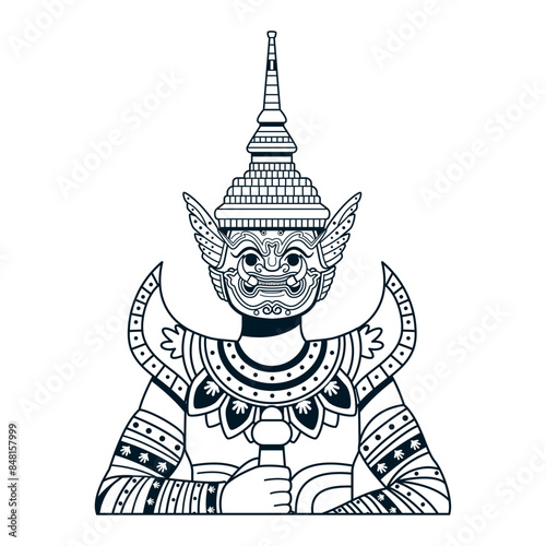 Vector Thai God Guardian Giant Cartoon Illustration Isolated