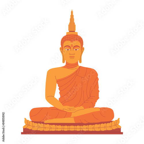 Vector Big Buddha Statue Cartoon Illustration Isolated