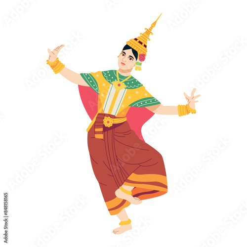 Vector Traditional Thai Dancer girl Cartoon Illustration Isolated