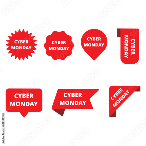 Conjunto de etiquetas de Cyber Monday en blanco y rojo. Vector