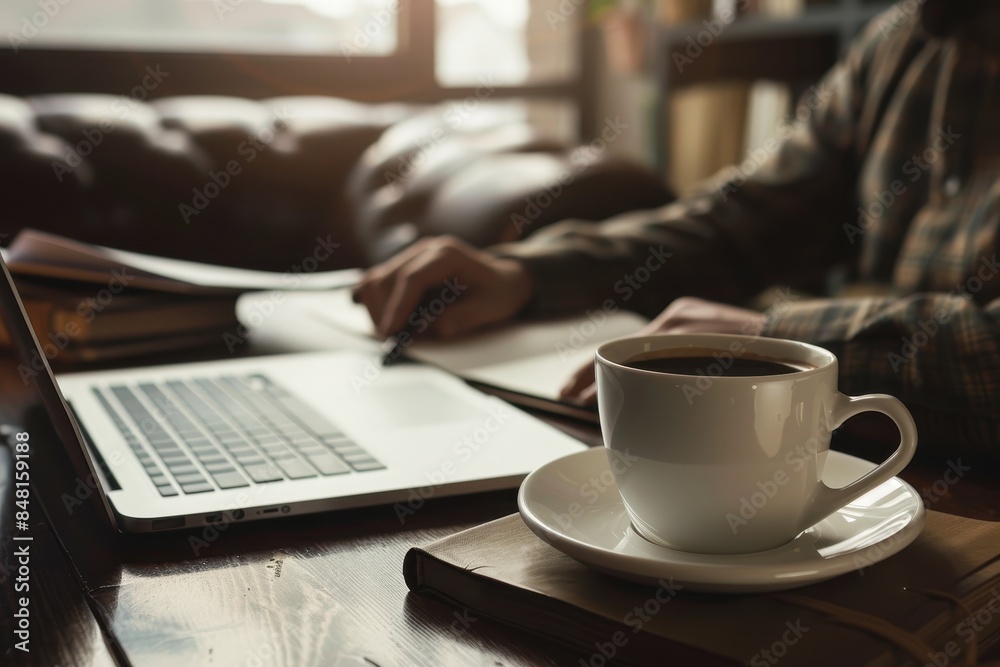 Modern Freelancer Lifestyle: Working with Laptop in Stylish Home Office Modern Freelancer Lifestyle: Working with Laptop in Stylish Home Office