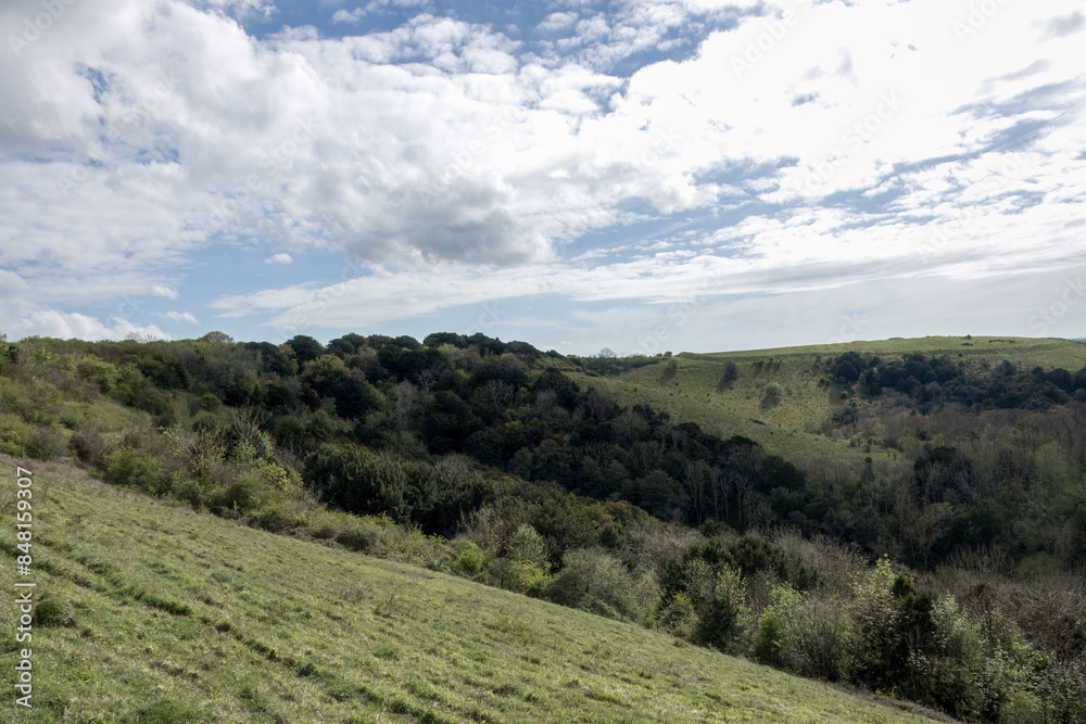 view of old Winchester Hill hillfort Hampshire England view of old Winchester Hill hillfort Hampshire England