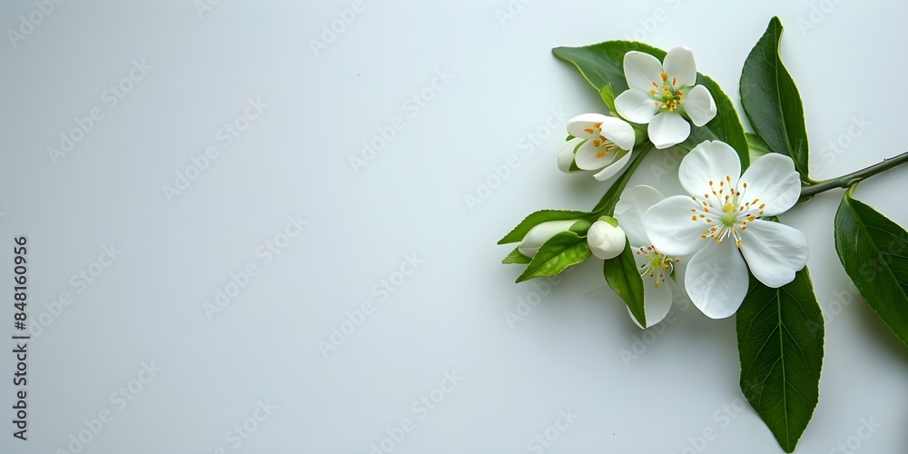 Subtle neroli flower fragrance against a gentle white backdrop. Concept Neroli Flower Fragrance, Subtle Scent, White Backdrop, Aromatic Elegance Subtle neroli flower fragrance against a gentle white backdrop. Concept Neroli Flower Fragrance, Subtle Scent, White Backdrop, Aromatic Elegance