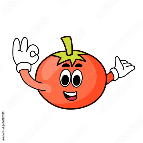 cartoon tomato illustration with cute expressions and style. for a healthy living logo or sticker