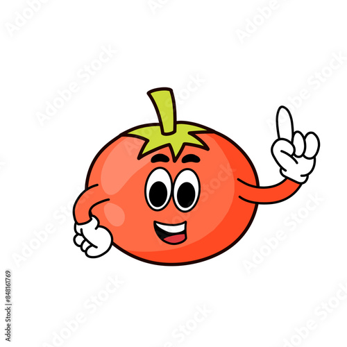 cartoon tomato illustration with cute expressions and style. for a healthy living logo or sticker