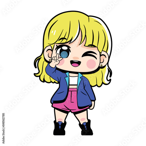 Vector Cute Character Girl Idol Kpop Cartoon Illustration Isolated