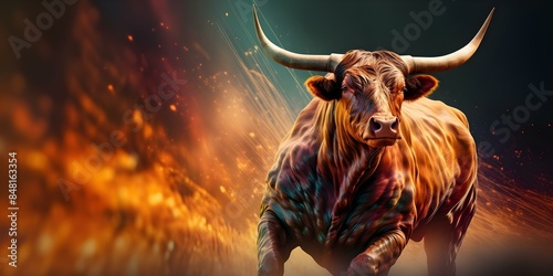 Stock or currency price rising in a bull market indicating investment growth. Concept Investment Growth, Bull Market, Stock Prices, Currency Rates, Financial Success #848163354