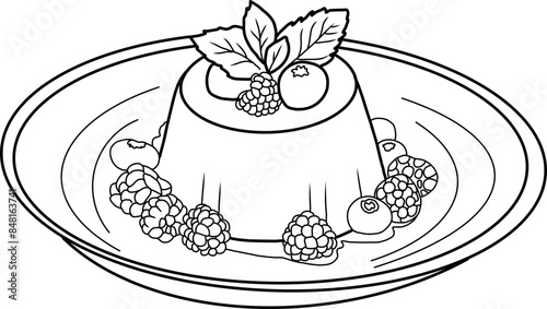 Panna cotta berry outline hand drawn.