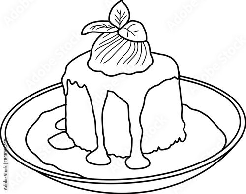 Sticky toffee pudding outline hand drawn.