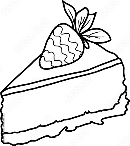 Cheescake strawberry outline hand drawn.