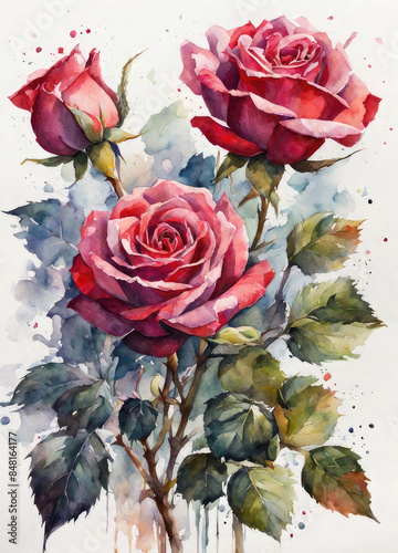 Generative Ai beautiful bouquet of watercolor roses, watercolor painting of rose flowers, beautiful rose flower watercolor painting, water color rose, rose flower watercolor, floral watercolor.