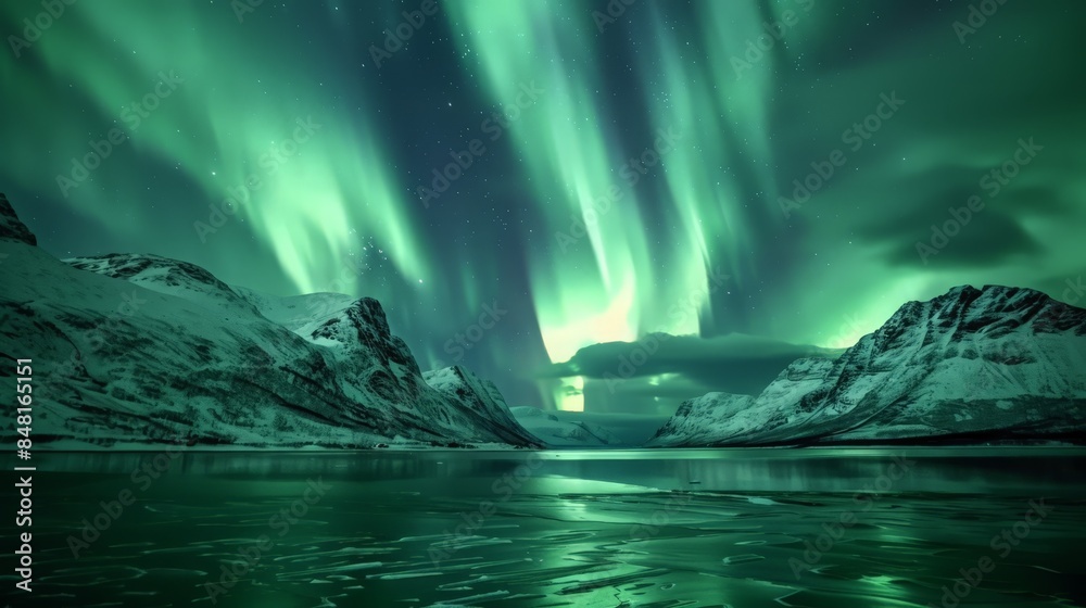 Naklejka premium Auroras are not just a visual phenomenon; they can also produce faint sounds, described as distant crackling or hissing