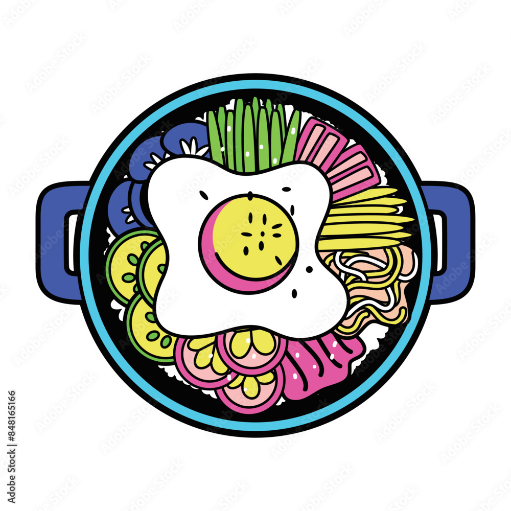 Vector Korean Traditional Bibimbap Cartoon Illustration Isolated