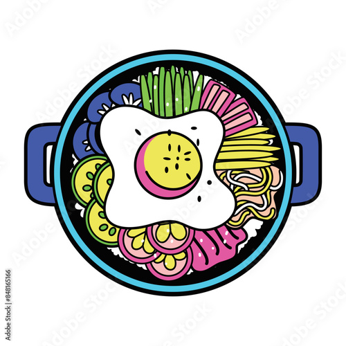 Vector Korean Traditional Bibimbap Cartoon Illustration Isolated