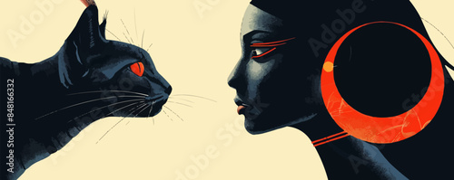 Bastet, half woman half cat goddess, ai based. vector simple illustration