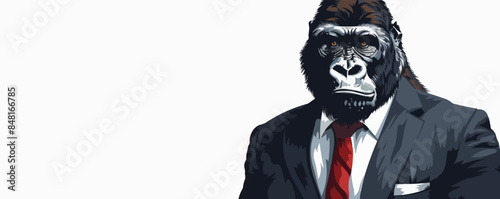 Portrait of a gorilla dressed in a formal business suit on white background. vector simple illustration