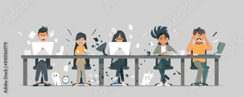 Anger emotion concept with people scenes set in flat web design. Bundle of character situations with angry feeling and aggressive expression at office, paperwork stress, other. Vector