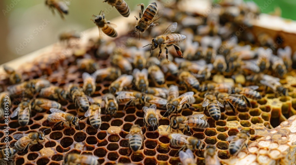 Bees and beekeepers working in harmony, a perfect example of human-nature cooperation Bees and beekeepers working in harmony, a perfect example of human-nature cooperation