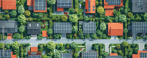 Houses with rooftop solar panels, top view houses of the future, green eco energy of the future, farm with solar panels. vector simple illustration