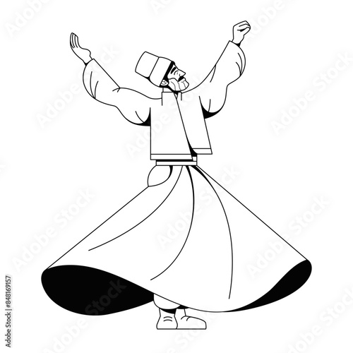 Vector Whirling Dervish Dancer Cartoon Illustration Isolated
