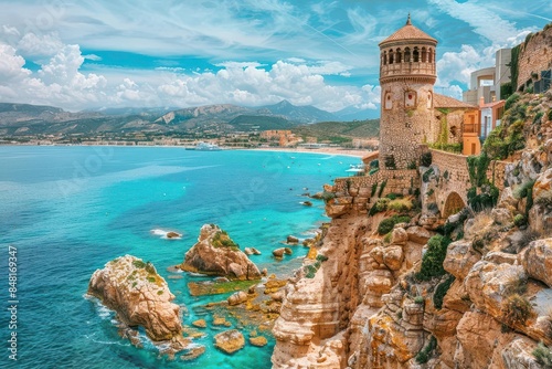panoramic view of villajoyosa town and malladeta tower in spain picturesque coastal landscape photo