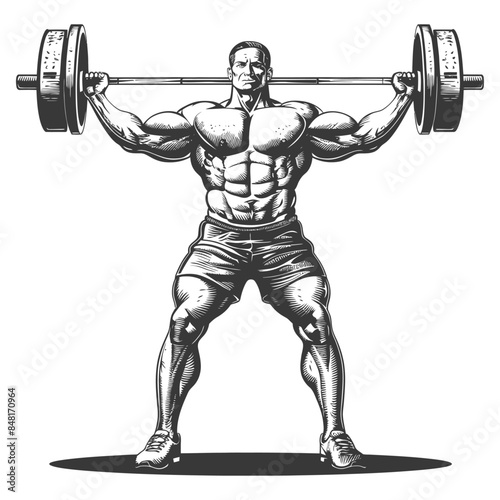 man weightlifting player in action full body with engraving style
