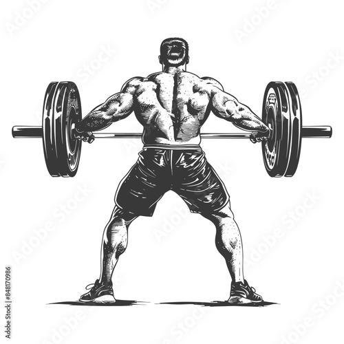 man weightlifting player in action full body with engraving style