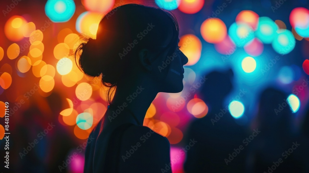 Woman leading a vibrant discussion on creativity and innovation in business conference with spectacular lighting display in background Woman leading a vibrant discussion on creativity and innovation in business conference with spectacular lighting display in background