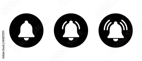 Notification ringing bell icon set on black circle