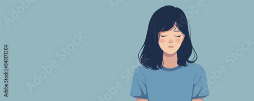 Loss, depression, psychological trauma. Mental health awareness concept. Lonely sad young woman with an empty hole in her breast. Vector flat minimalistic isolated illustration