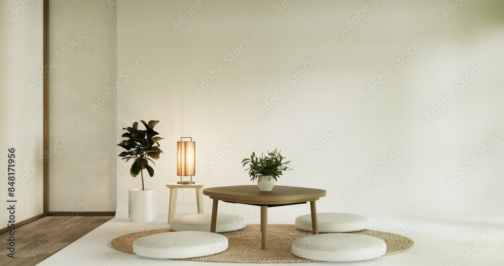 Modern with low table and pillow on minimal room japan style. Modern with low table and pillow on minimal room japan style.