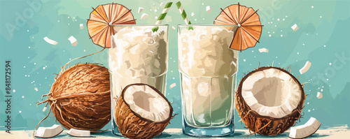 Tropical coconut juice cocktail drink. vector simple illustration