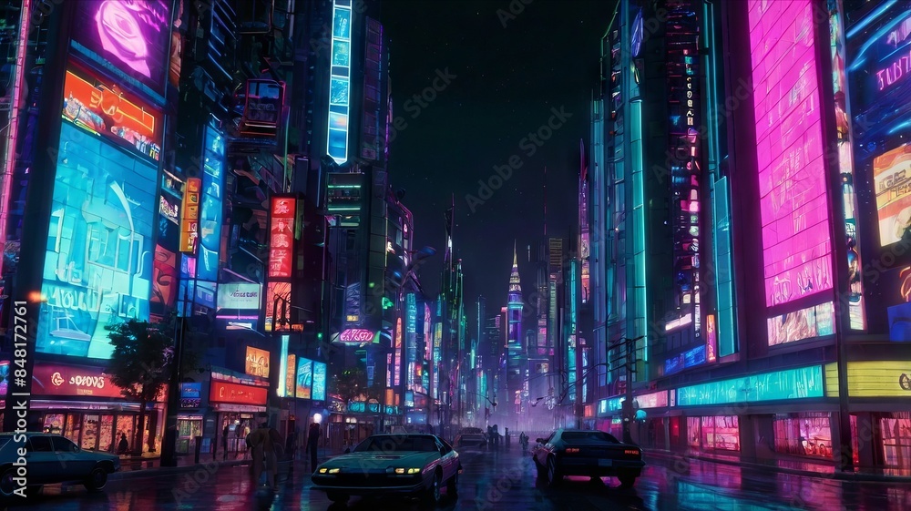 Obraz premium A futuristic cityscape at night with alone gamer