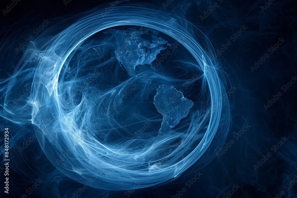 A blue circle with a globe inside of it A blue circle with a globe inside of it