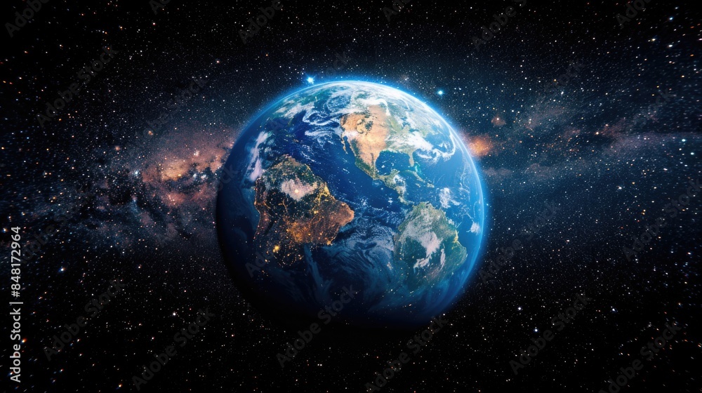 Planet Earth Floating in the Vast Universe Surrounded by Stars Planet Earth Floating in the Vast Universe Surrounded by Stars