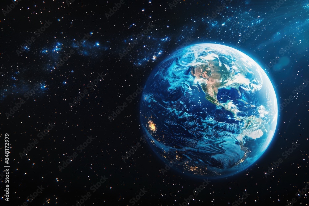 Fototapeta premium Planet Earth Floating in the Vast Universe Surrounded by Stars