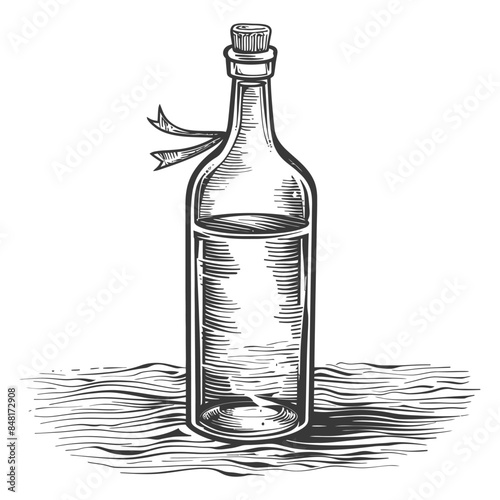 message in a bottle with engraving style