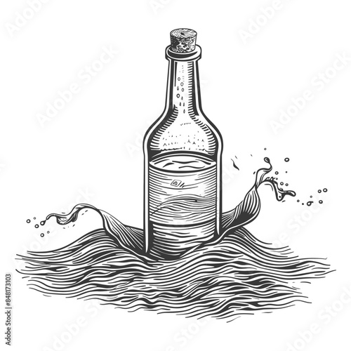 message in a bottle with engraving style