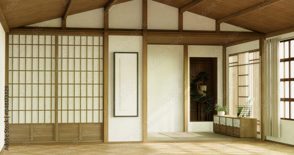 Muji Empty room Clean minimalist room interior, 3D rendering Muji Empty room Clean minimalist room interior, 3D rendering