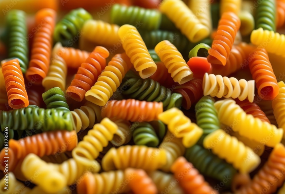 A plate of colorful fusili pasta with vegetables sprinkled on top A plate of colorful fusili pasta with vegetables sprinkled on top