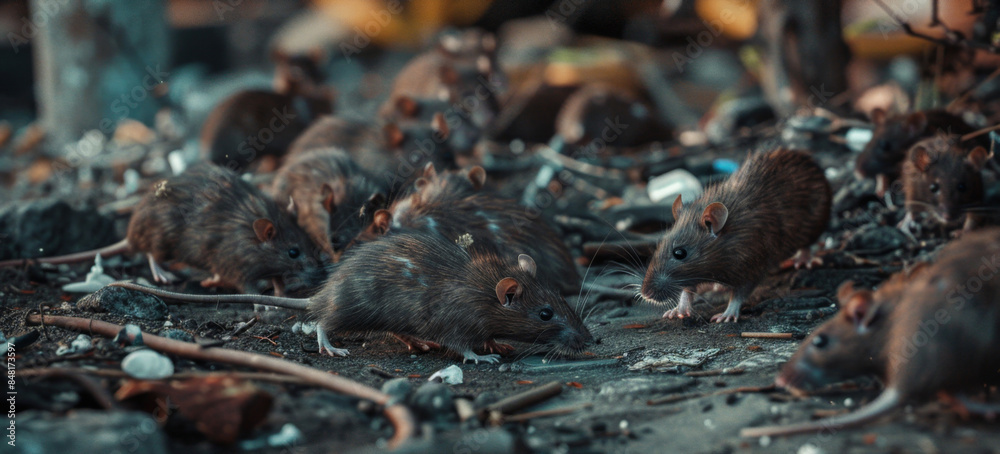 rats in a garbage dump in the city. infestation of parasites and rats in an urban environment rats in a garbage dump in the city. infestation of parasites and rats in an urban environment