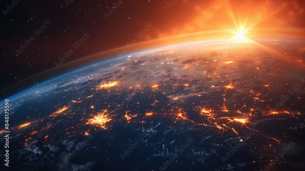 Planet Earth with City Lights Illuminated at Night and Sunrise Planet Earth with City Lights Illuminated at Night and Sunrise