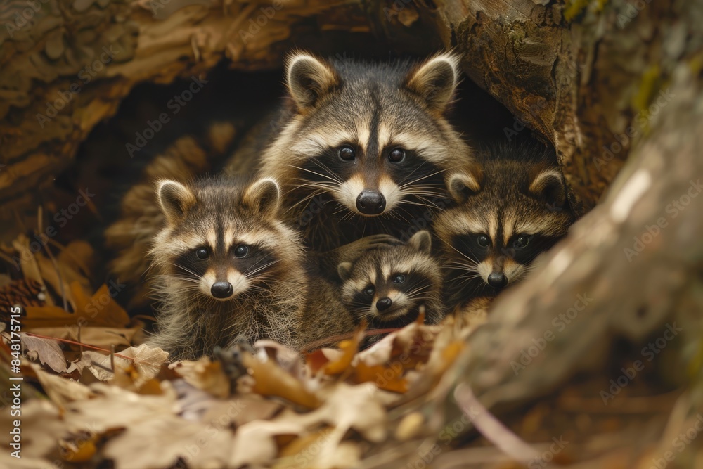 Newborn raccoons in forest, new life concept Newborn raccoons in forest, new life concept