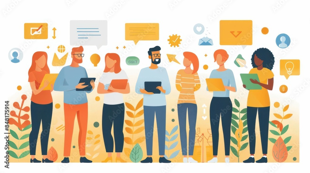 A group of diverse customers interacting with a brand A group of diverse customers interacting with a brand