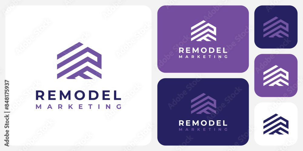 Vector logo design for the initials letters I, R, M, E in a geometric house shape with a modern, simple, clean and abstract style. Vector logo design for the initials letters I, R, M, E in a geometric house shape with a modern, simple, clean and abstract style.
