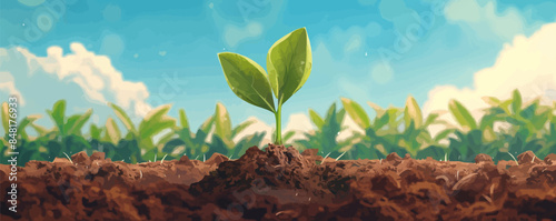 Earth's Day. View of a seed growing in the soil.. vector simple illustration