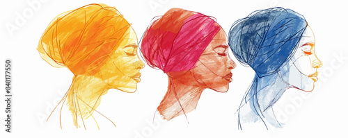 Multicultural Sisterhood: A Celebration of International Women's Day through Equality, Solidarity, and Cooperation. Continuous one line drawing vector illustration, minimalist design.
