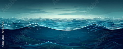 Dark blue ocean surface seen from underwater Vector flat minimalistic isolated illustration