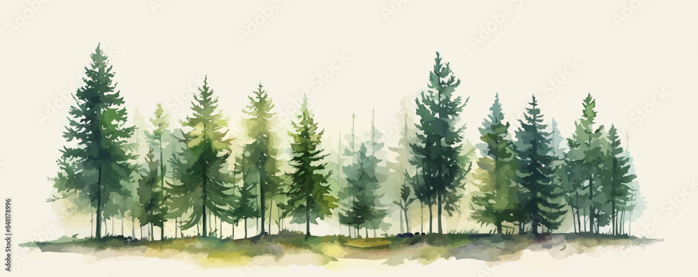 Landscape lined with pine trees Vector flat minimalistic isolated illustration Landscape lined with pine trees Vector flat minimalistic isolated illustration