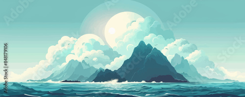 Islands of radioactive waste, covered in poisonous mists and murky water. Vector flat minimalistic isolated illustration